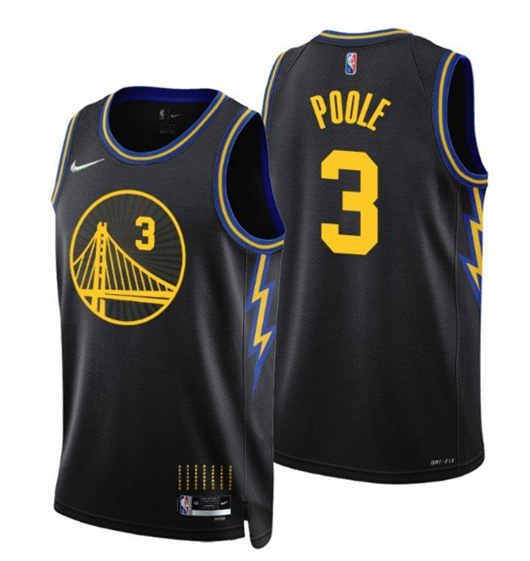 Men's Golden State Warriors #3 Jordan Poole 2021/22 City Edition Black 75th Anniversary Stitched Basketball Jersey